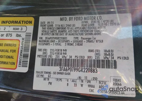 2016 Ford Fusion Se z USA, uszkodzony, nr VIN 3FA6P0T99GR220883